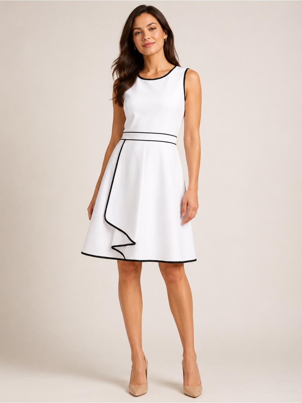 Calvin Klein White Black Trim Fit & Flare Dress Size 6